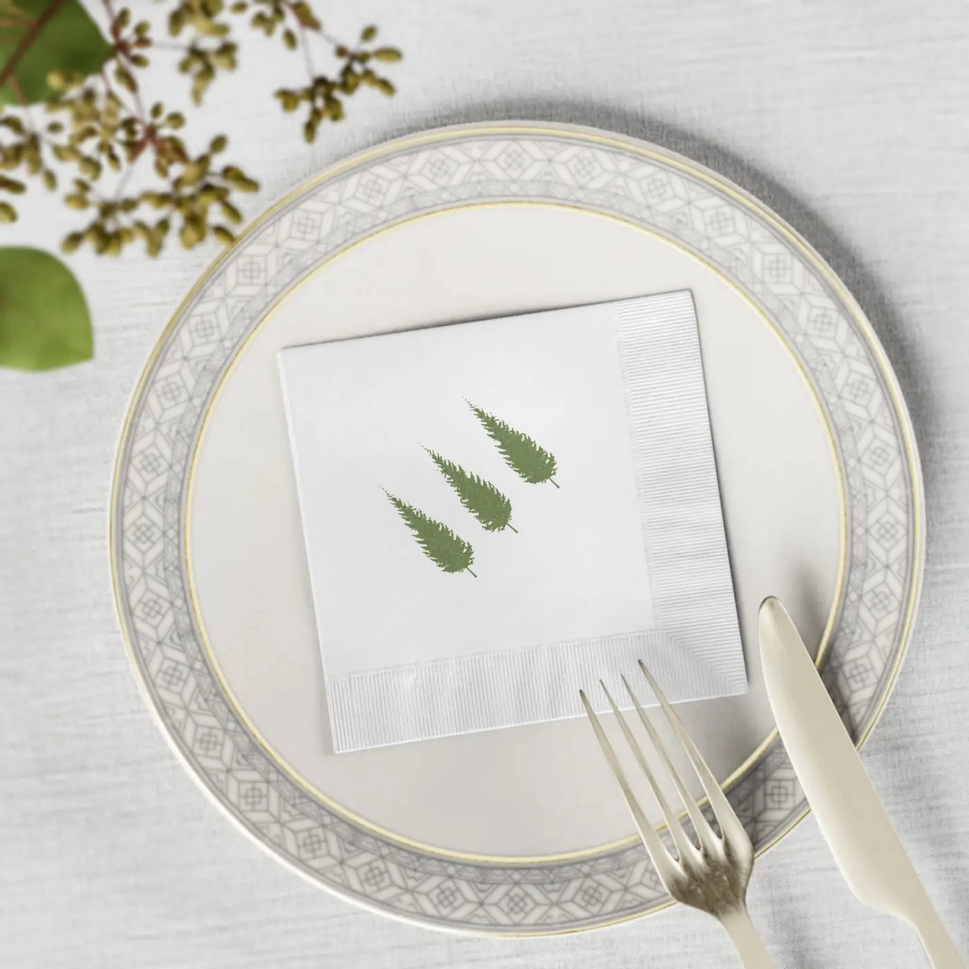 Custom White Coined Napkins - Christmas Tree Design - DipaliZ