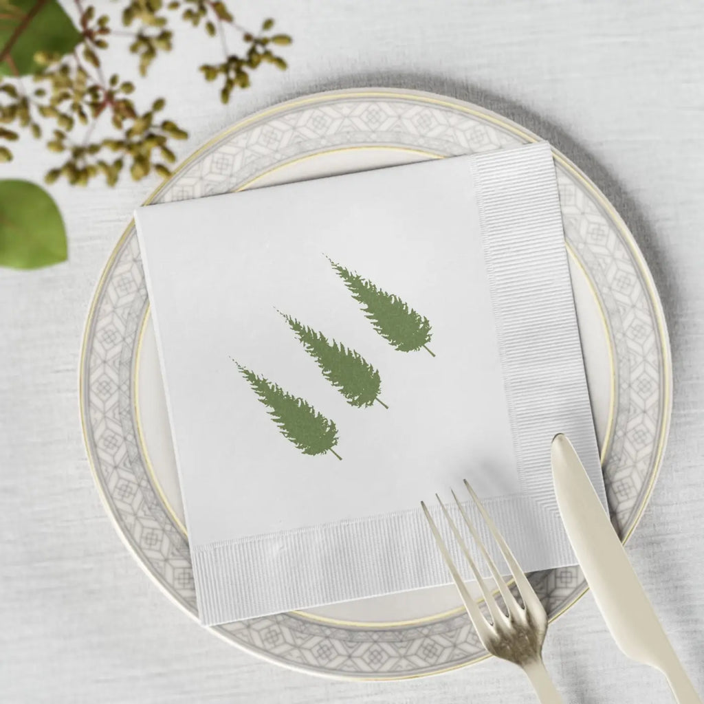 Custom White Coined Napkins - Christmas Tree Design - DipaliZ