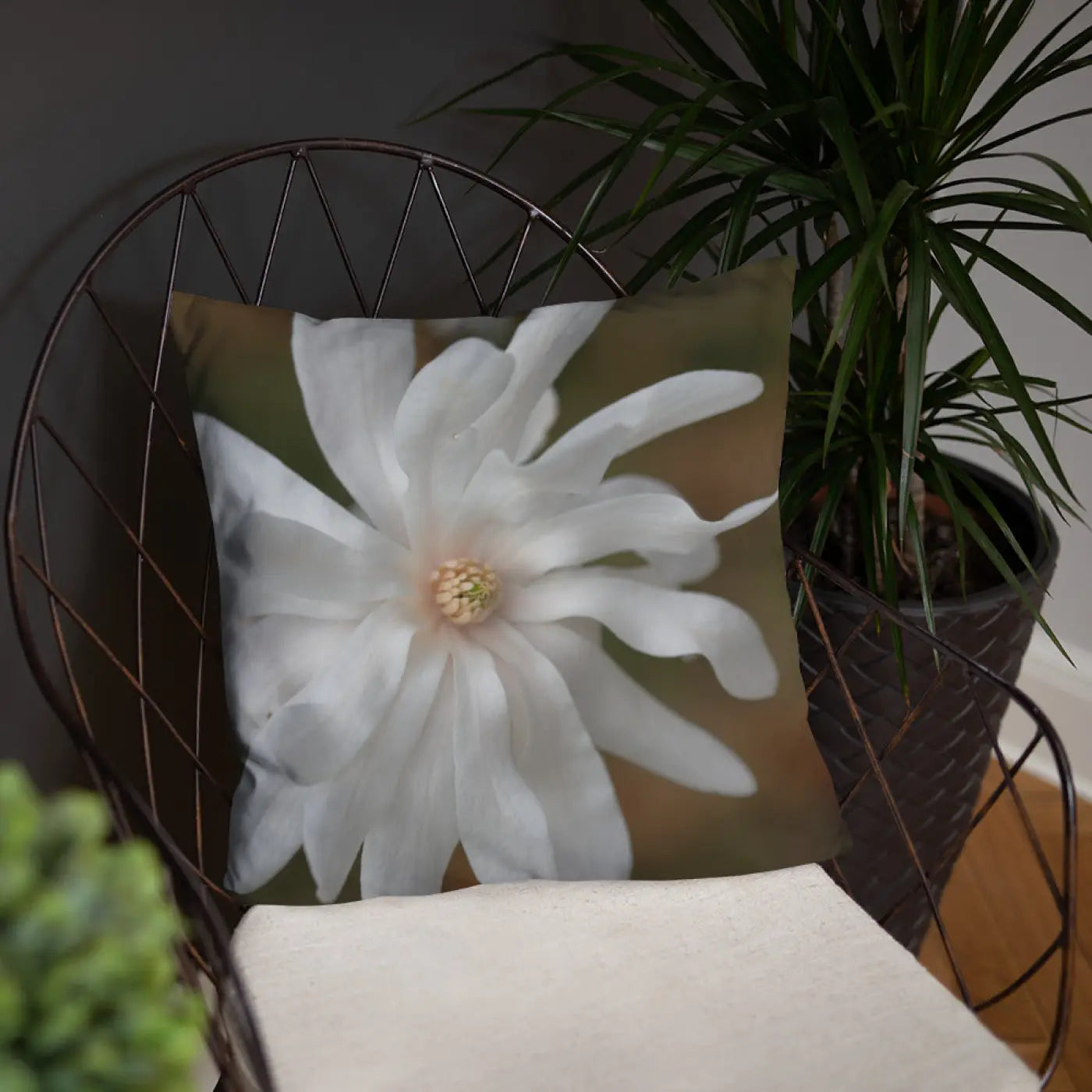 Magnolia Flower Throw Pillow - Insert Included - DipaliZ
