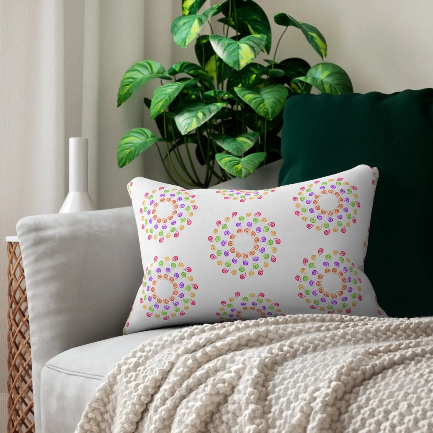 Colorful Spun Polyester Lumbar Pillow - Abstract Pattern - DipaliZ