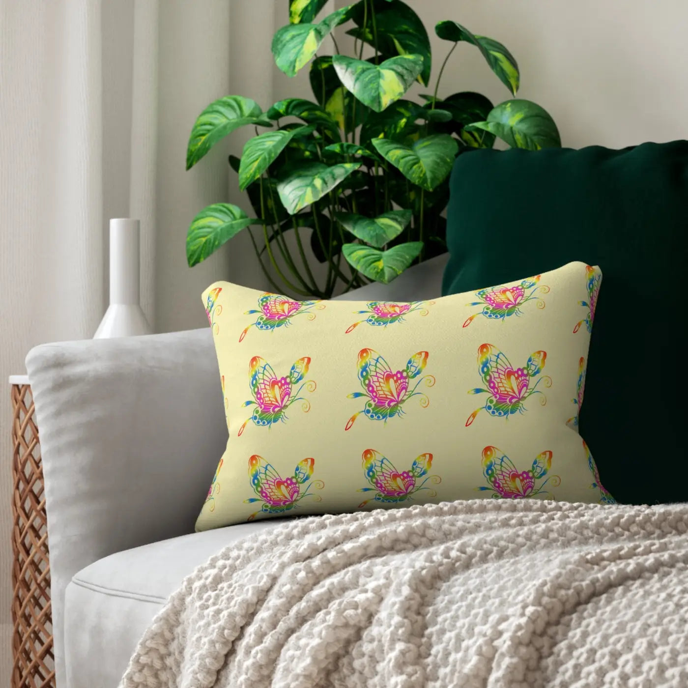 Butterfly Spun Polyester Lumbar Pillow - Yellow Home Decor - DipaliZ