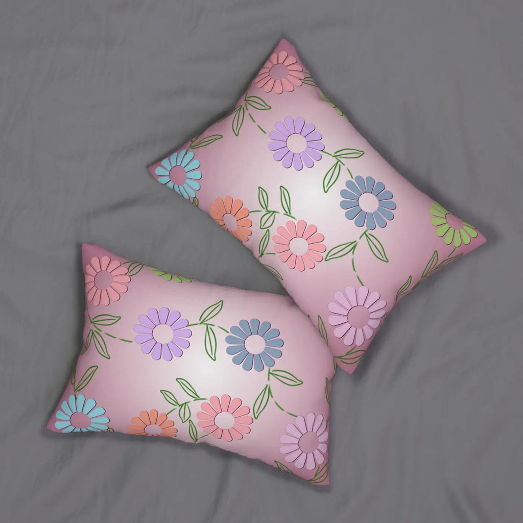 Floral Spun Polyester Lumbar Pillow - Pink Garden Design - DipaliZ