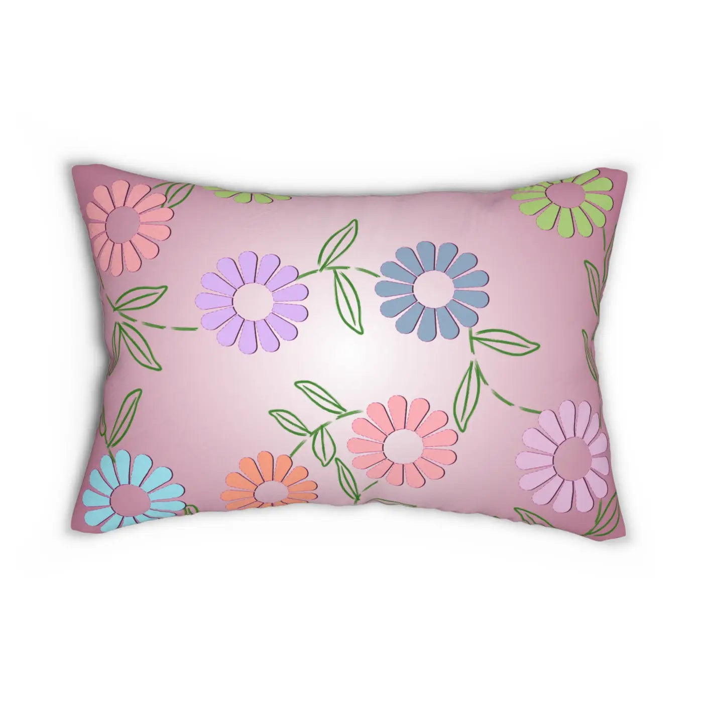 Floral Spun Polyester Lumbar Pillow - Pink Garden Design - DipaliZ