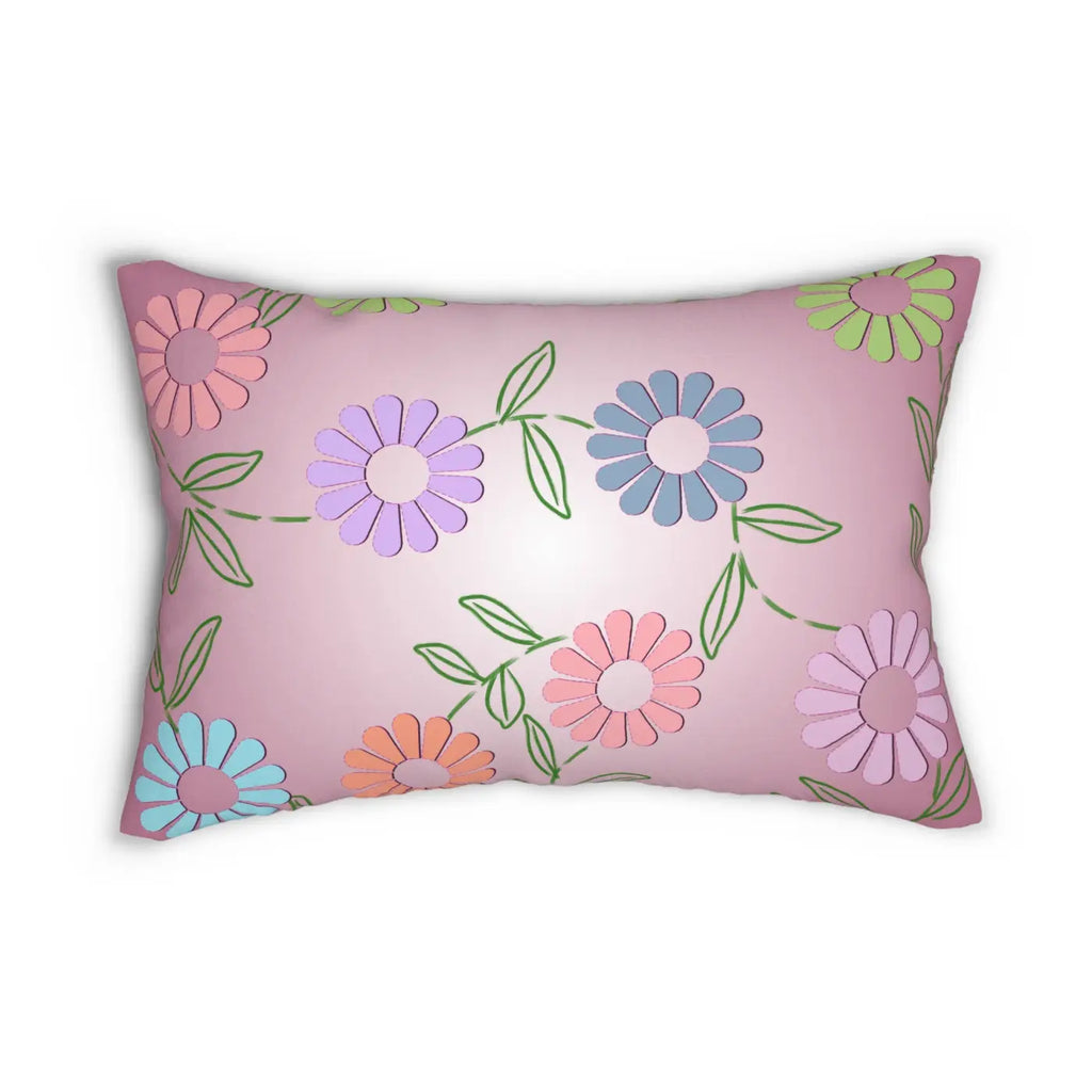 Floral Spun Polyester Lumbar Pillow - Pink Garden Design - DipaliZ