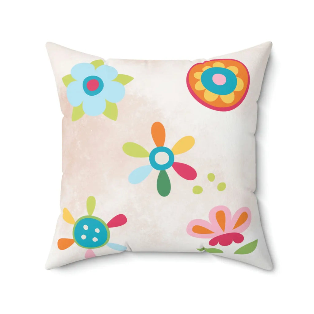 Floral Throw Pillow - Colorful Flowers Polyester Square - DipaliZ