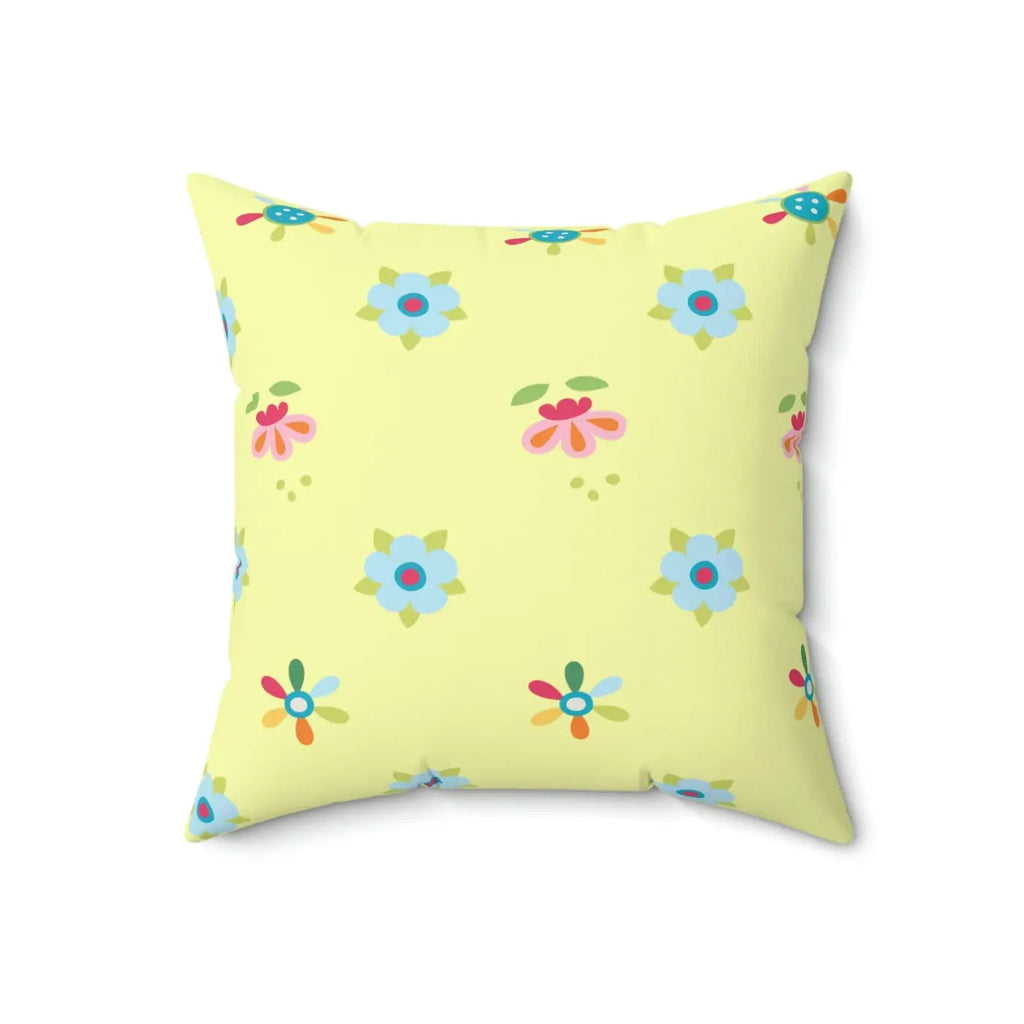 Yellow Throw Pillow - Colorful Flowers Polyester Square - DipaliZ