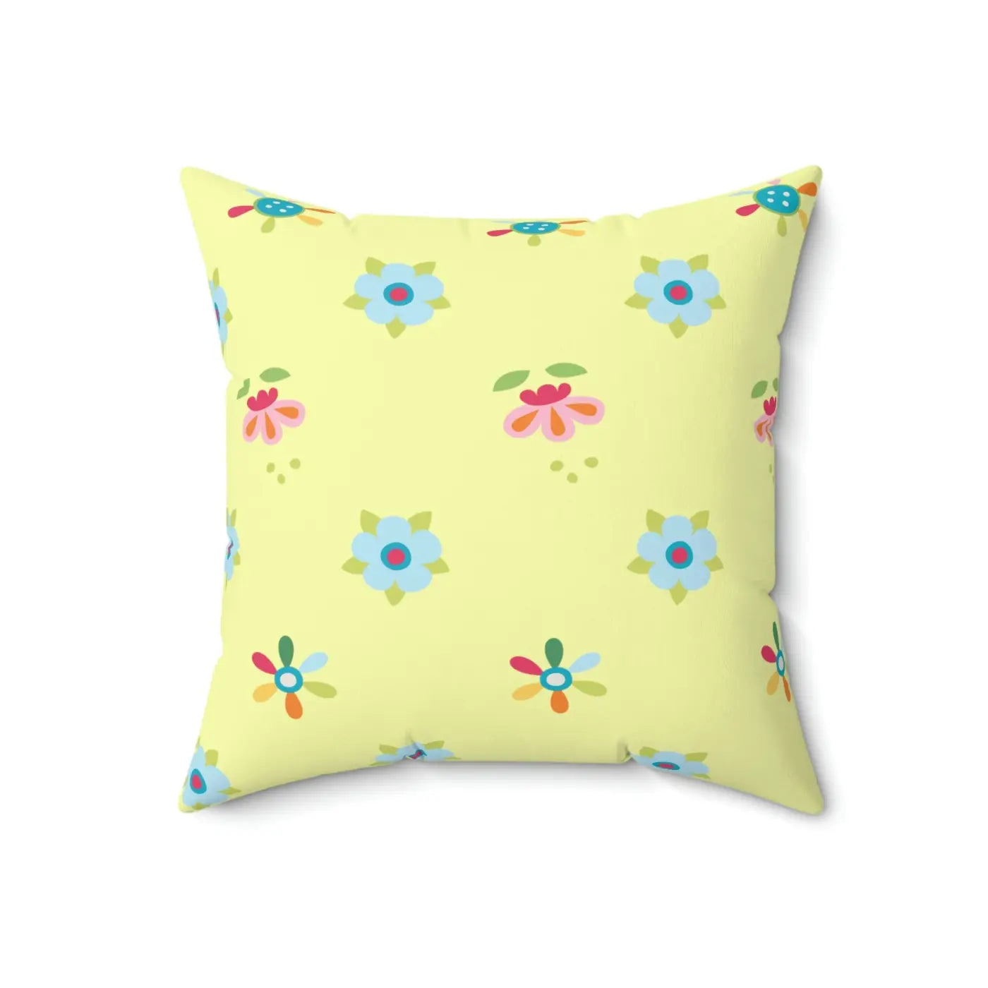 Yellow Throw Pillow - Colorful Flowers Polyester Square - DipaliZ