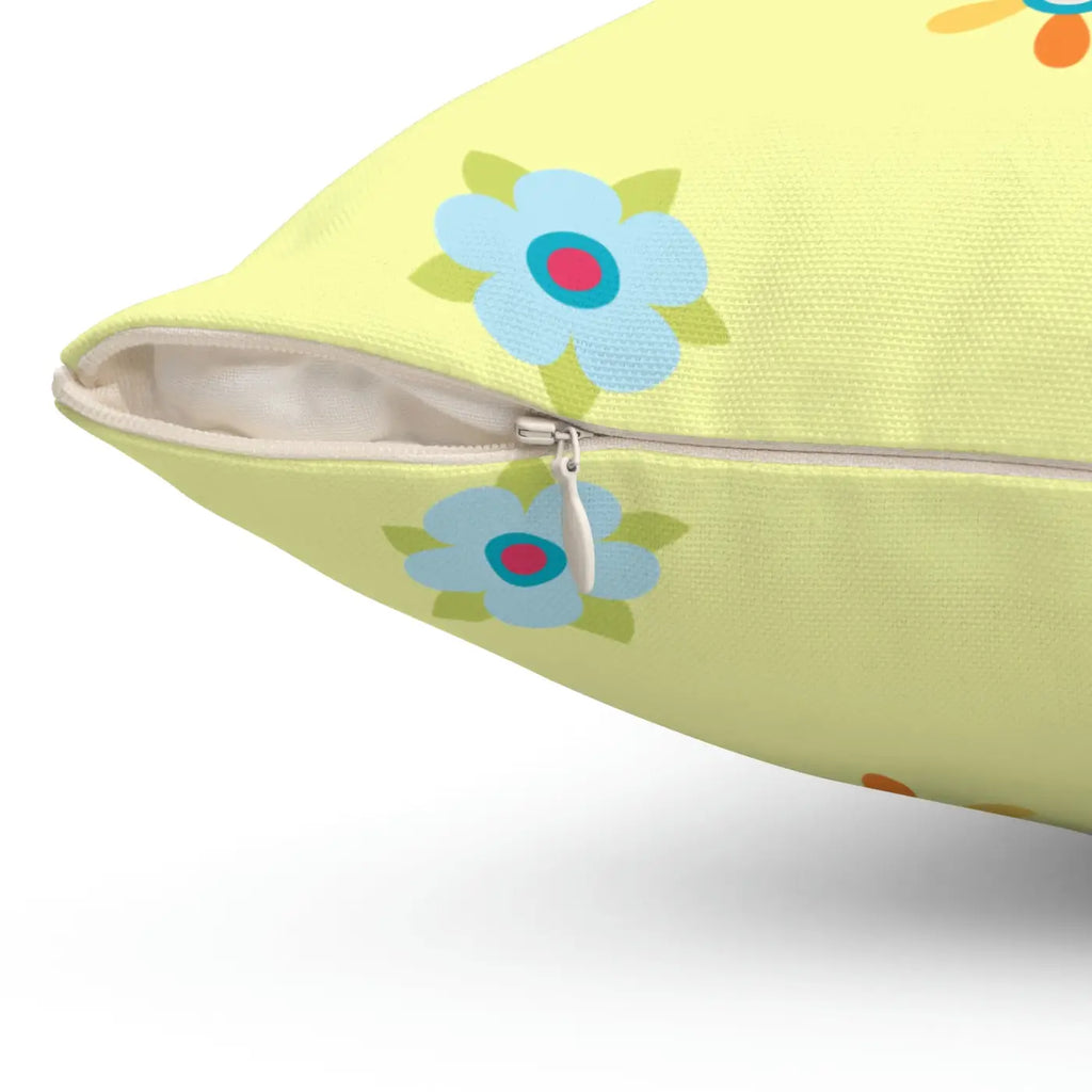 Yellow Throw Pillow - Colorful Flowers Polyester Square - DipaliZ