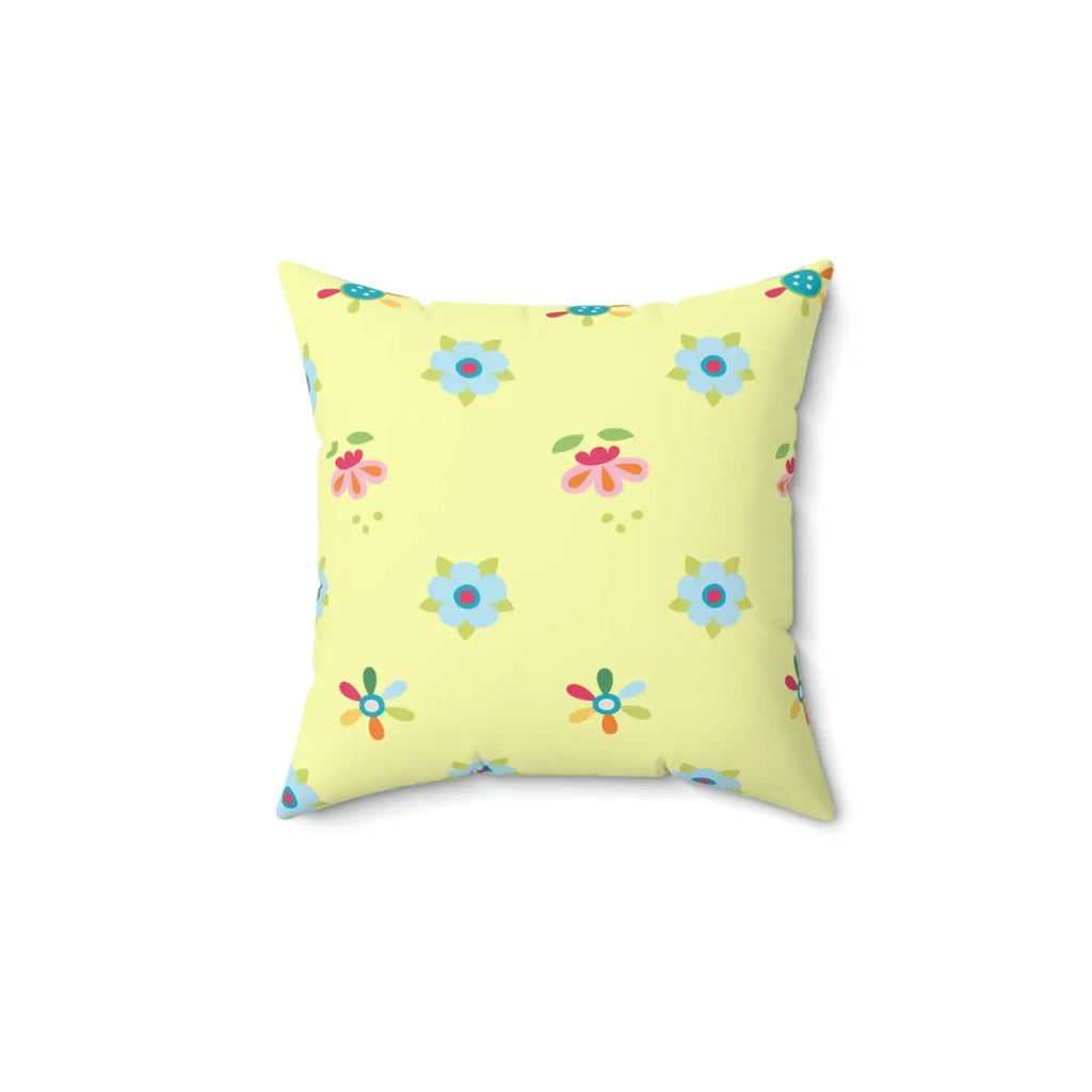 Yellow Throw Pillow - Colorful Flowers Polyester Square - DipaliZ