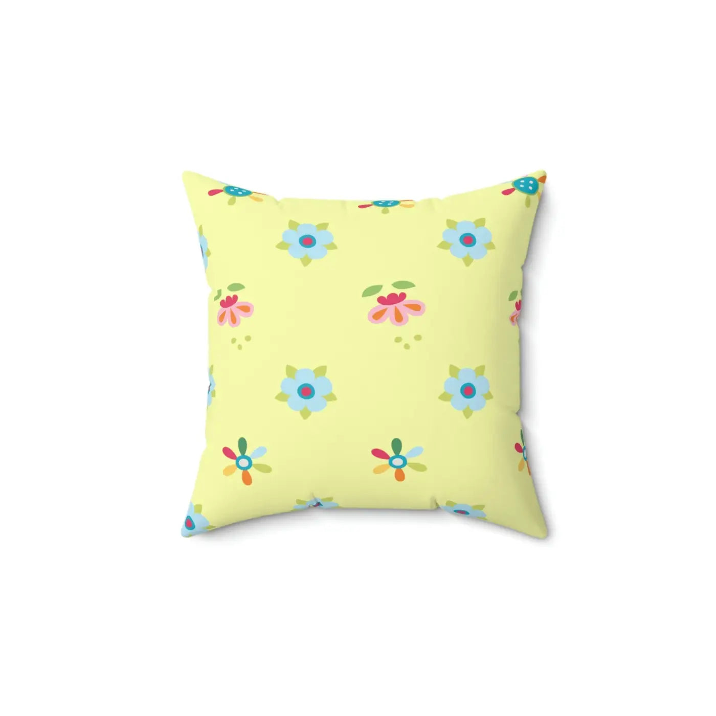 Yellow Throw Pillow - Colorful Flowers Polyester Square - DipaliZ