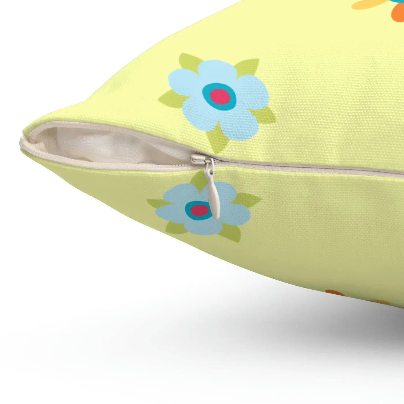 Yellow Throw Pillow - Colorful Flowers Polyester Square - DipaliZ