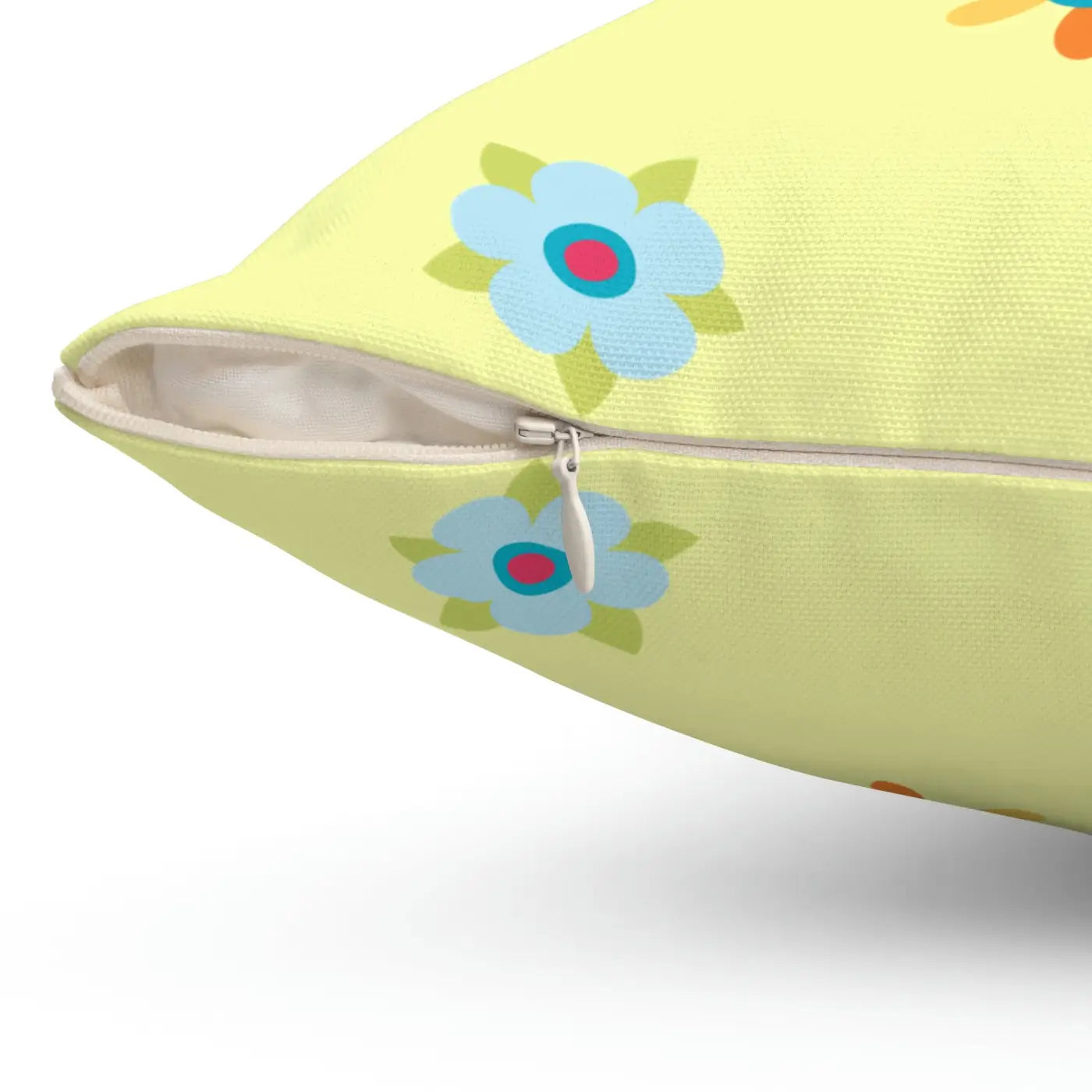 Yellow Throw Pillow - Colorful Flowers Polyester Square - DipaliZ