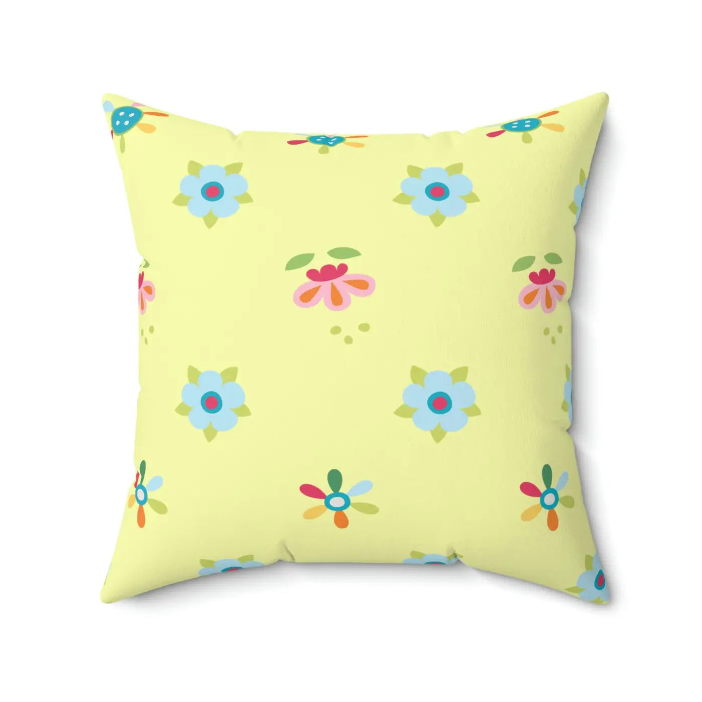 Yellow Throw Pillow - Colorful Flowers Polyester Square - DipaliZ