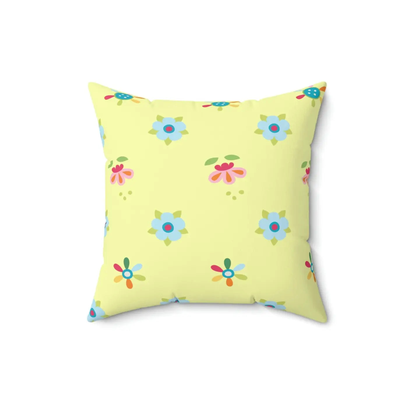 Yellow Throw Pillow - Colorful Flowers Polyester Square - DipaliZ