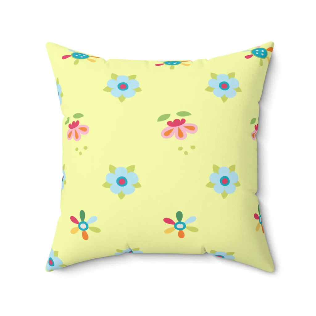 Yellow Throw Pillow - Colorful Flowers Polyester Square - DipaliZ