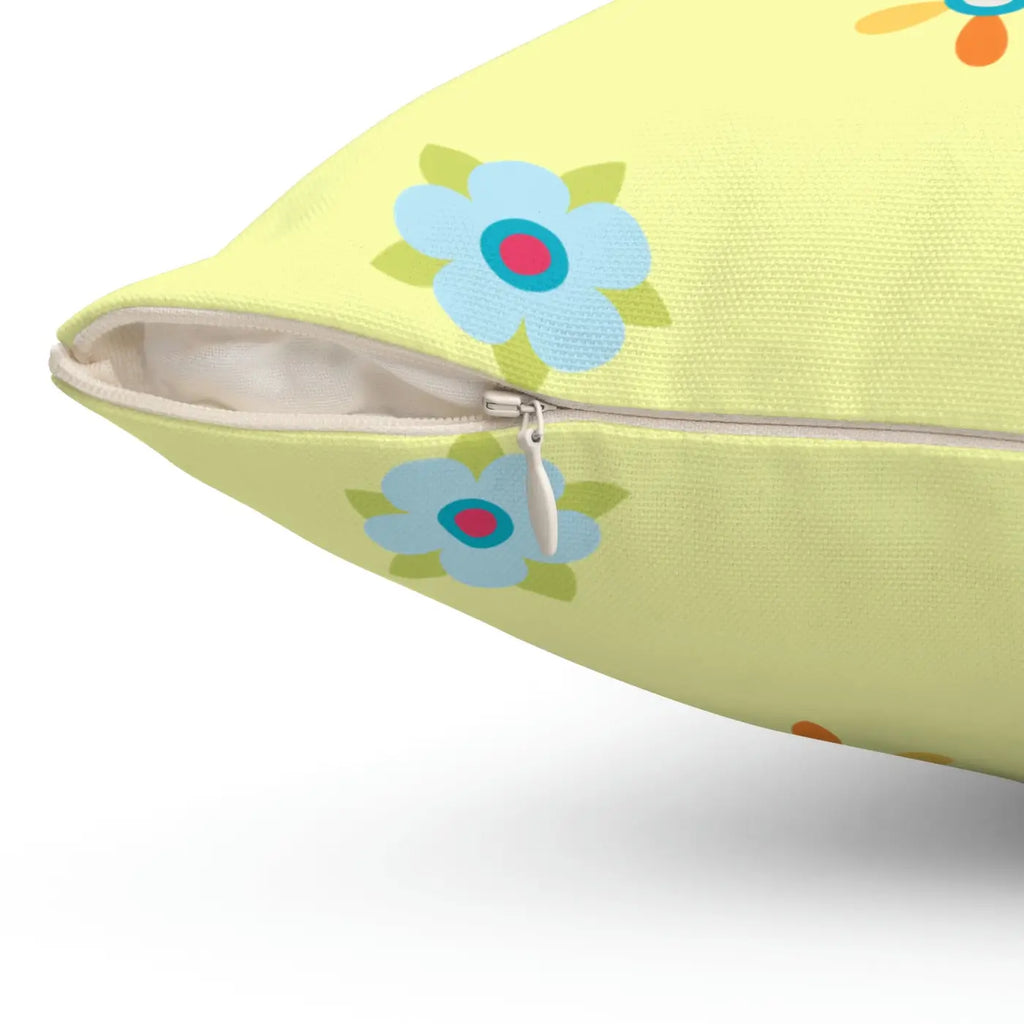 Yellow Throw Pillow - Colorful Flowers Polyester Square - DipaliZ