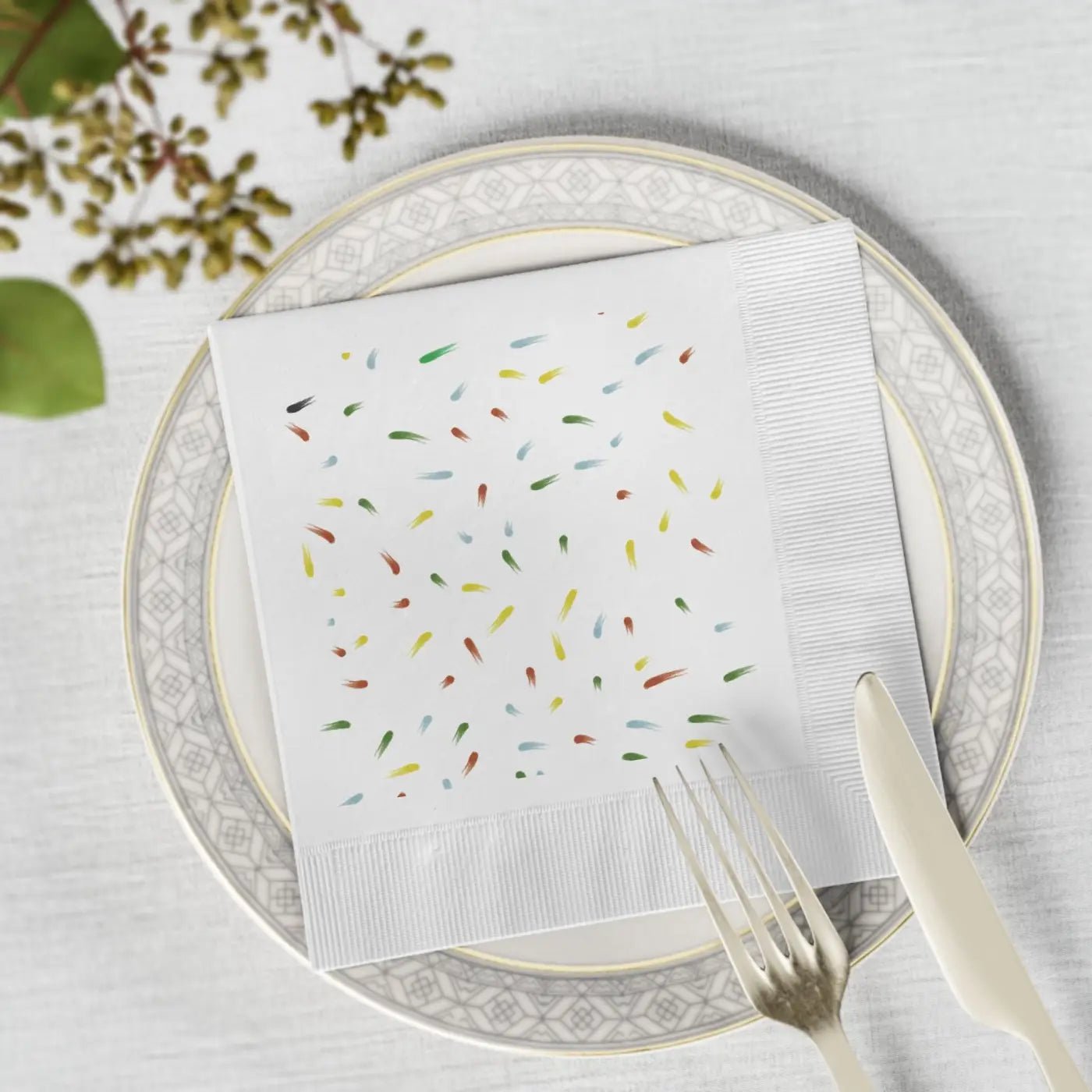 Custom White Coined Napkins - Three Ply Confetti - DipaliZ