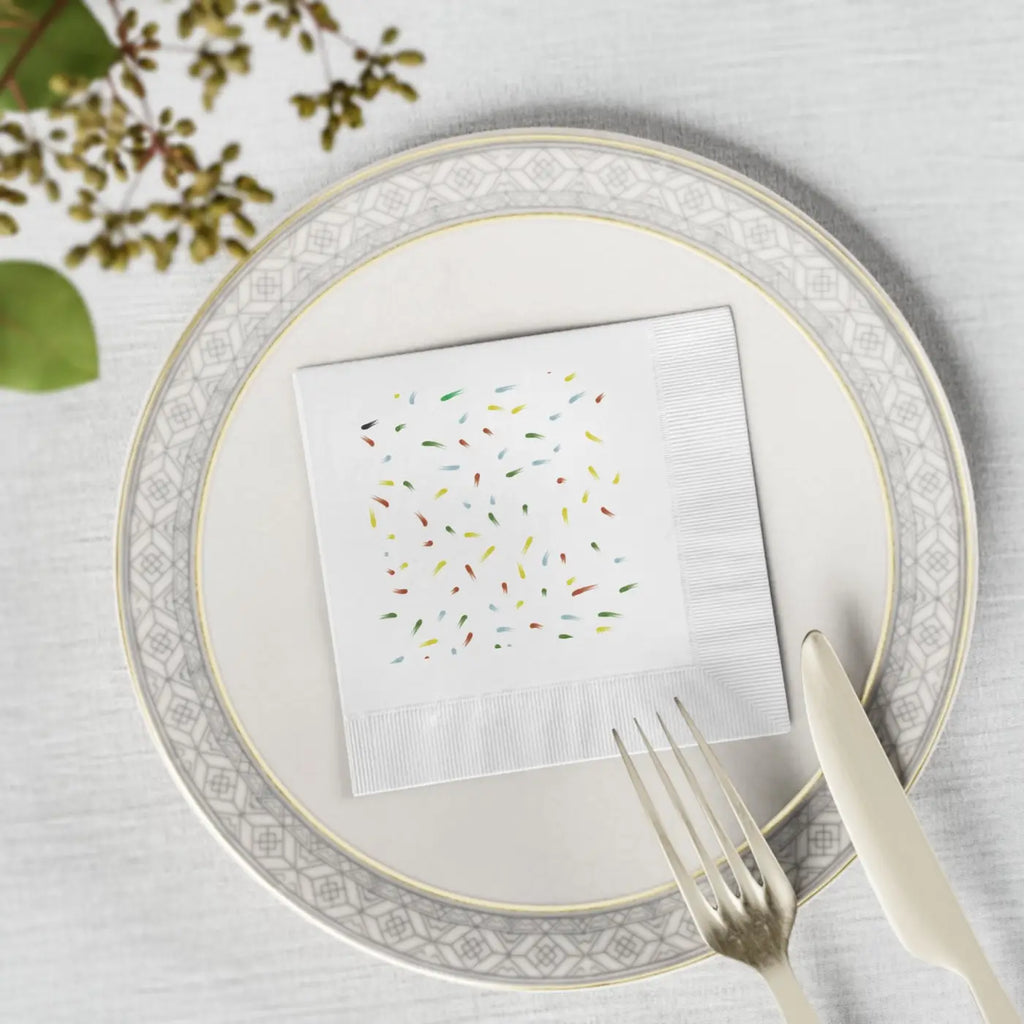 Custom White Coined Napkins - Three Ply Confetti - DipaliZ
