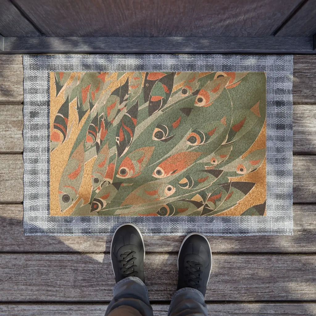 Colorful Fishes Coir Coconut Fiber Doormat - Coastal - DipaliZ