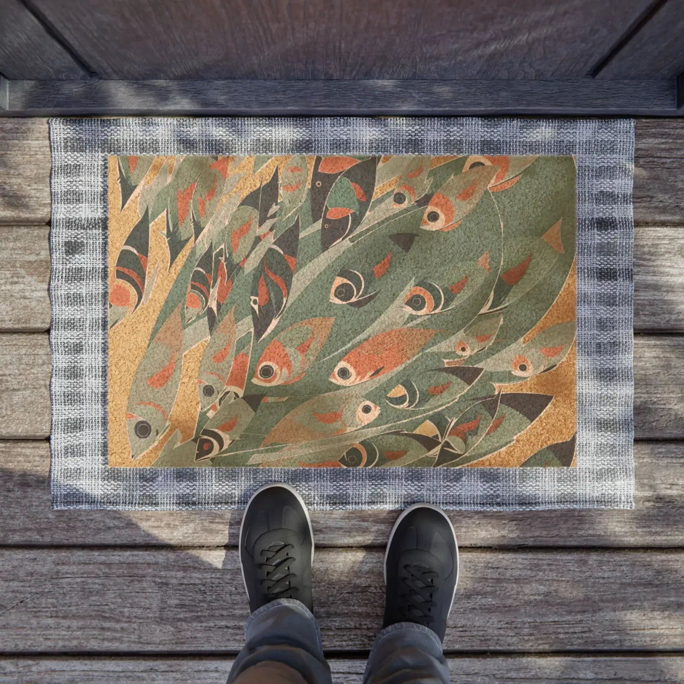 Colorful Fishes Coir Coconut Fiber Doormat - Coastal - DipaliZ