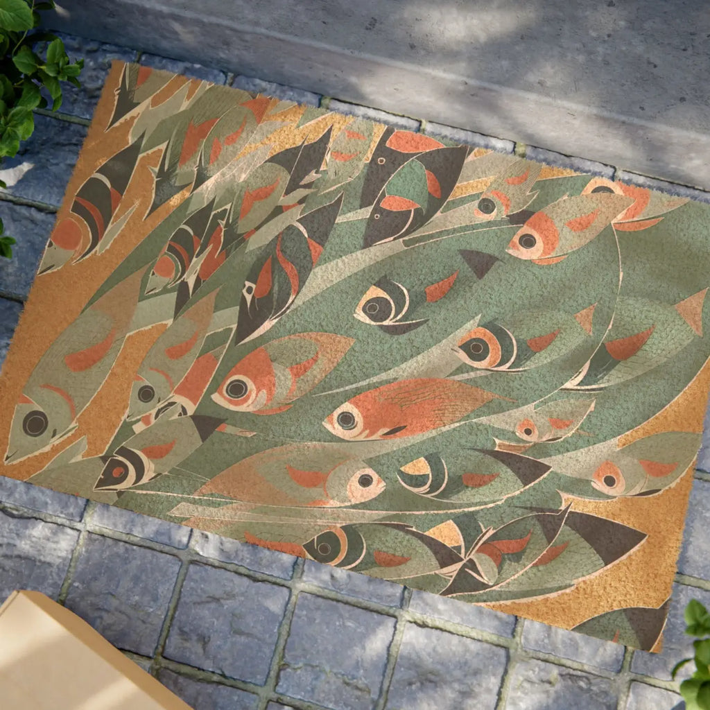 Colorful Fishes Coir Coconut Fiber Doormat - Coastal - DipaliZ