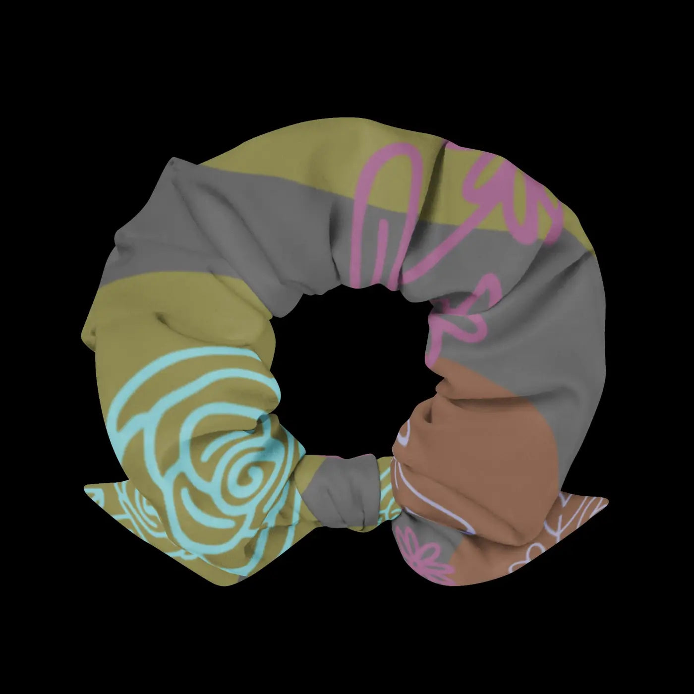 Floral Grey Recycled Scrunchie - Eco Polyester Hair Tie - DipaliZ