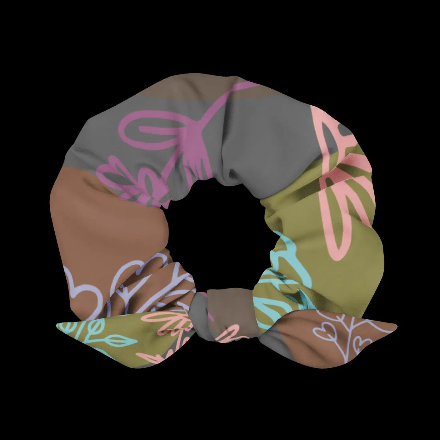 Floral Grey Recycled Scrunchie - Eco Polyester Hair Tie - DipaliZ