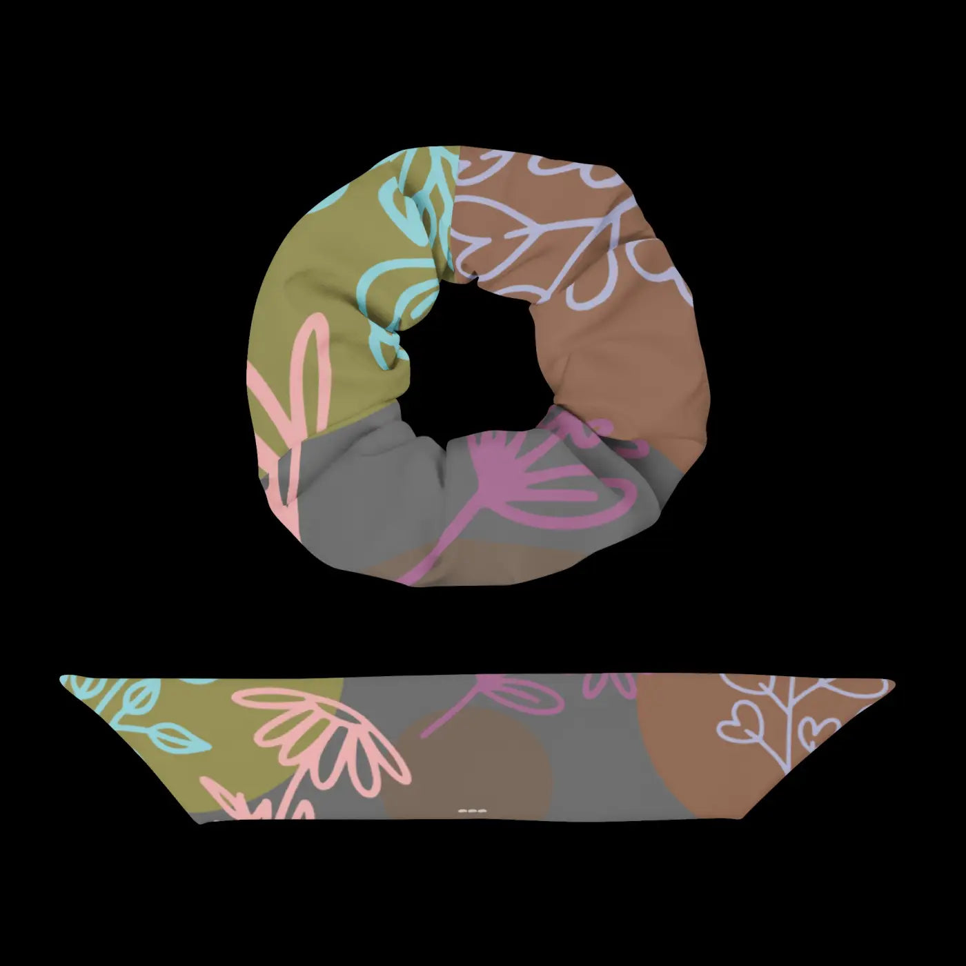 Floral Grey Recycled Scrunchie - Eco Polyester Hair Tie - DipaliZ