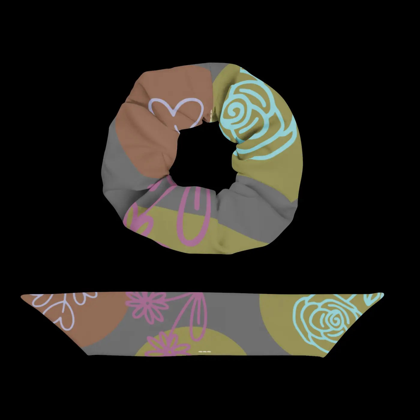 Floral Grey Recycled Scrunchie - Eco Polyester Hair Tie - DipaliZ