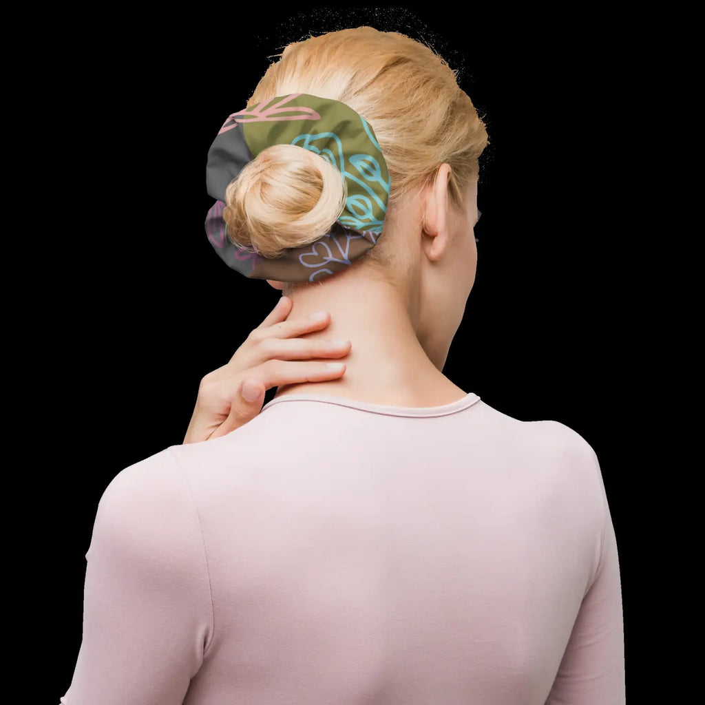 Floral Grey Recycled Scrunchie - Eco Polyester Hair Tie - DipaliZ