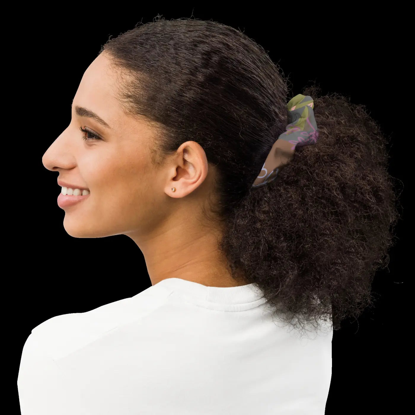 Floral Grey Recycled Scrunchie - Eco Polyester Hair Tie - DipaliZ