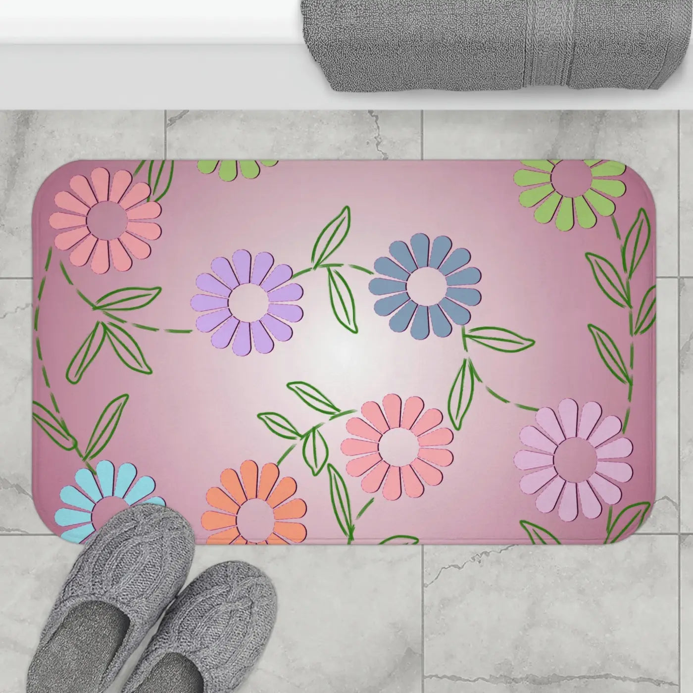 Pink Bath Mat - Floral Pattern Comfort Design - DipaliZ