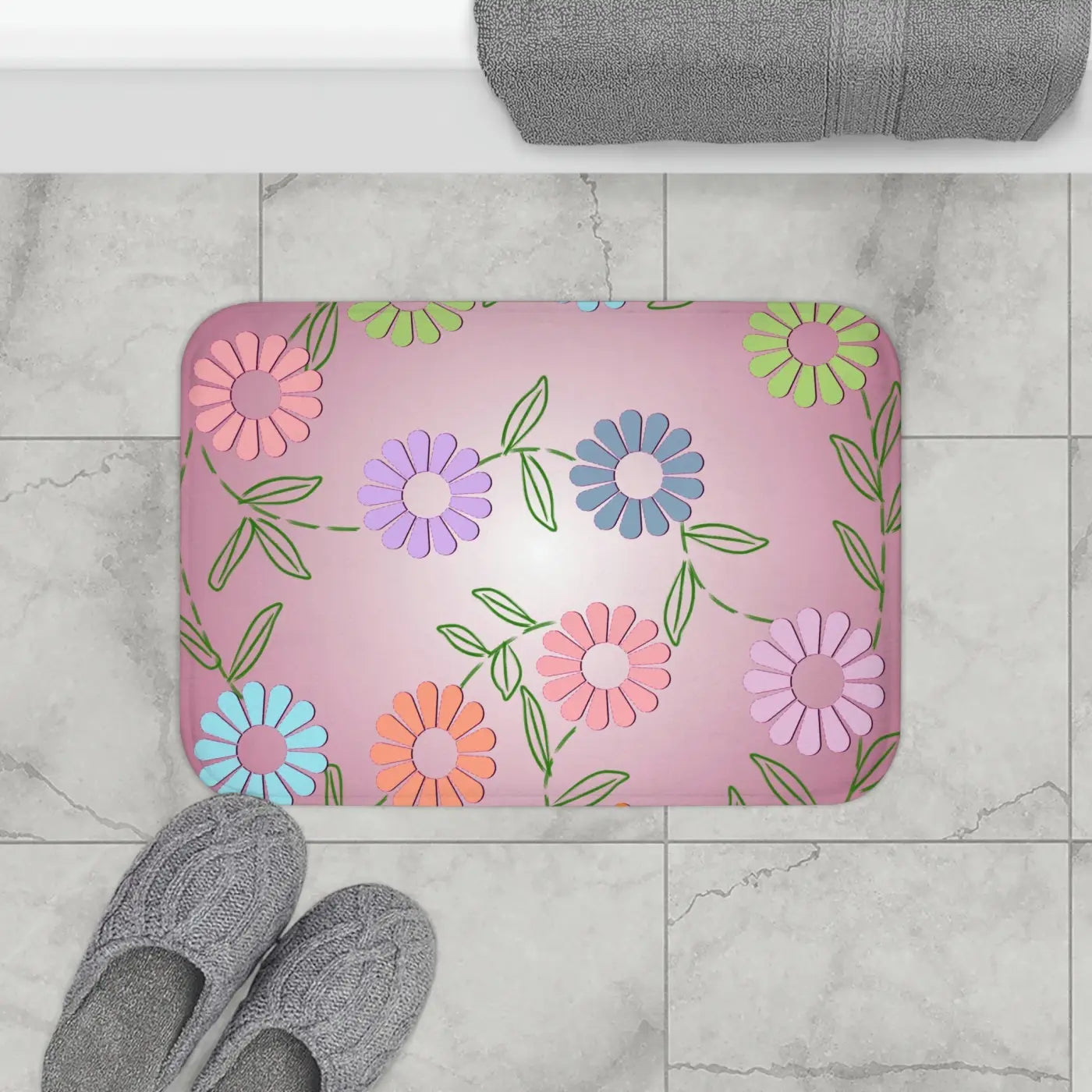 Pink Bath Mat - Floral Pattern Comfort Design - DipaliZ