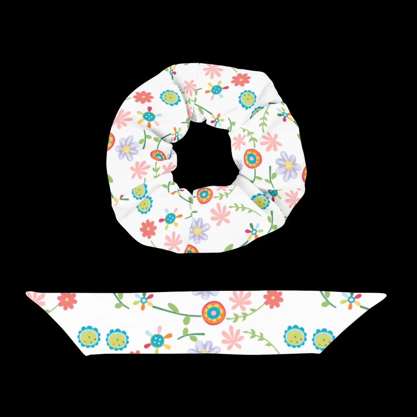 Recycled Scrunchie - Eco Floral One Size Hair Tie - DipaliZ