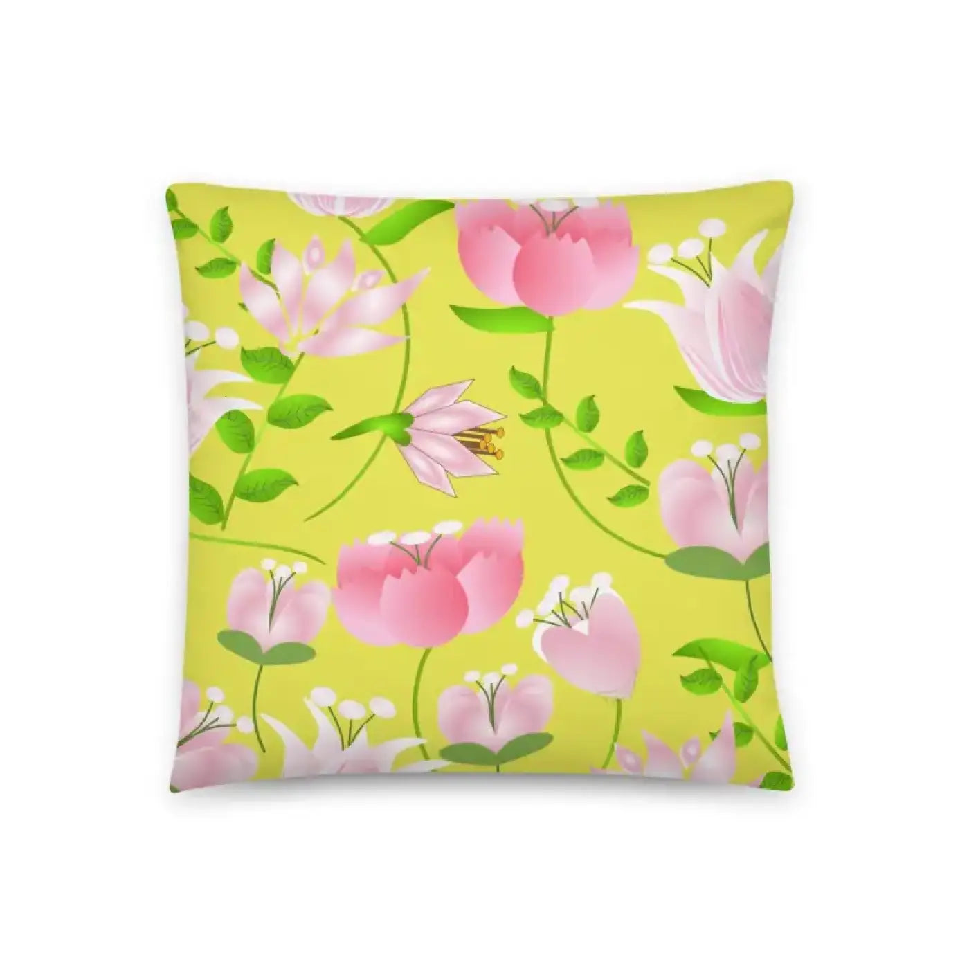 Floral Print Pillow - Yellow Throw Pillow for Home Decor - DipaliZ