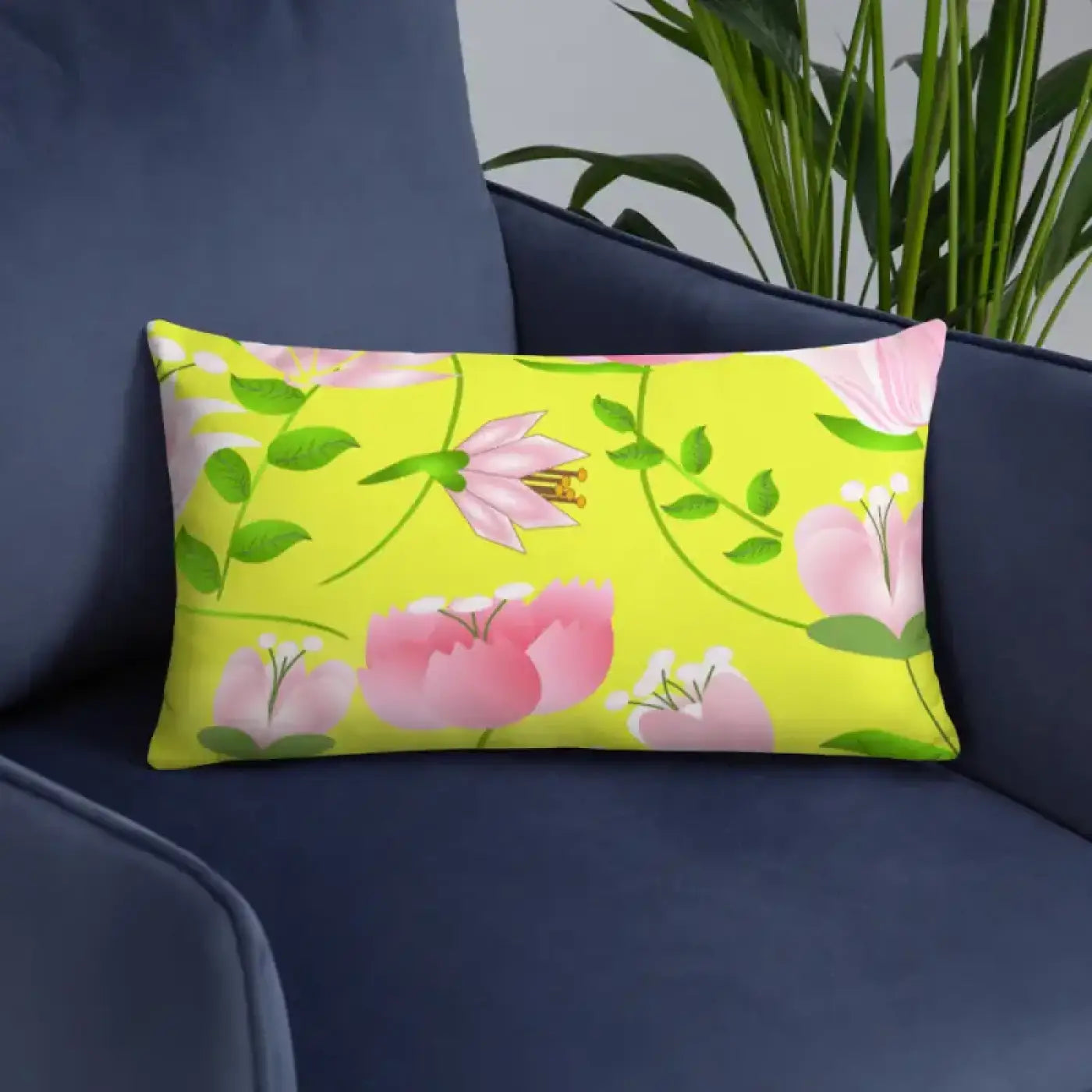 Floral Print Pillow - Yellow Throw Pillow for Home Decor - DipaliZ