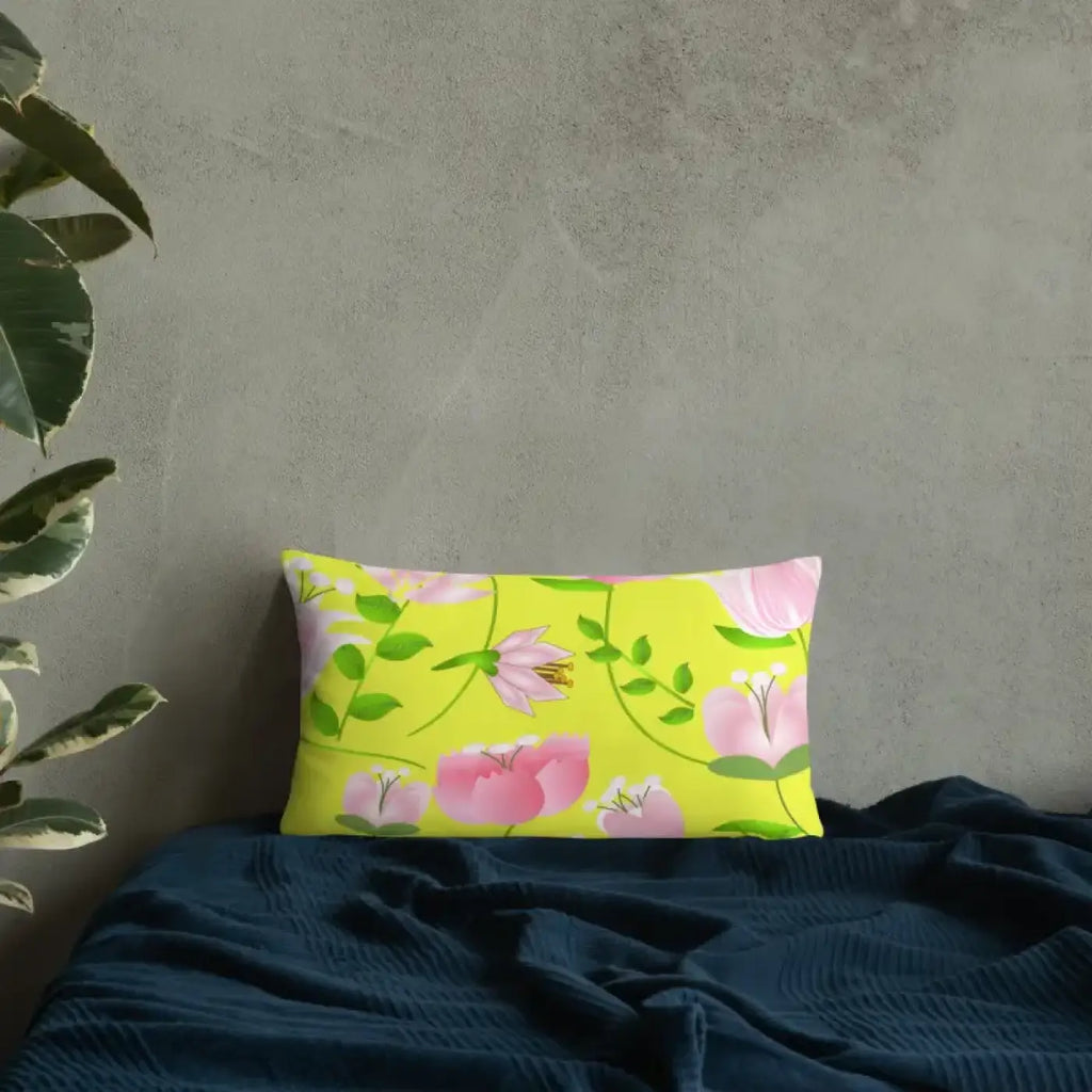 Floral Print Pillow - Yellow Throw Pillow for Home Decor - DipaliZ