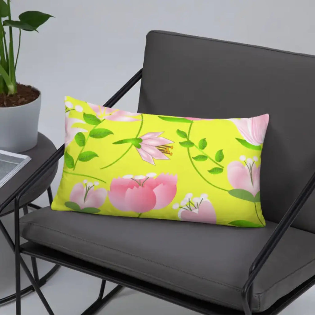 Floral Print Pillow - Yellow Throw Pillow for Home Decor - DipaliZ