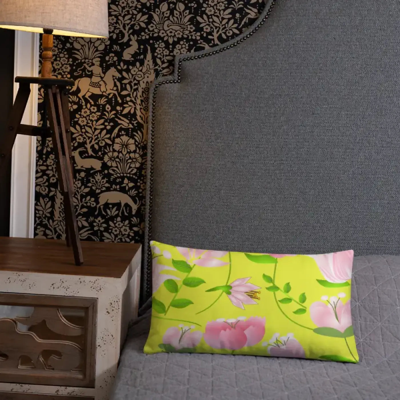Floral Print Pillow - Yellow Throw Pillow for Home Decor - DipaliZ