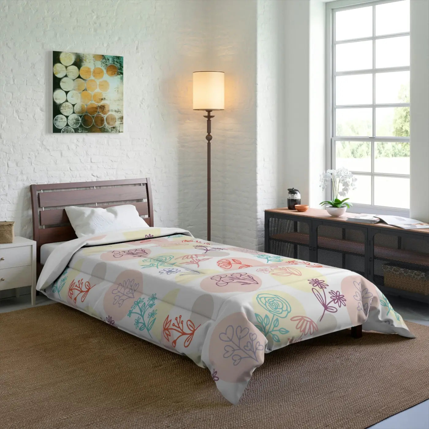 Floral Polyester Comforter - Modern Print Bedding - DipaliZ