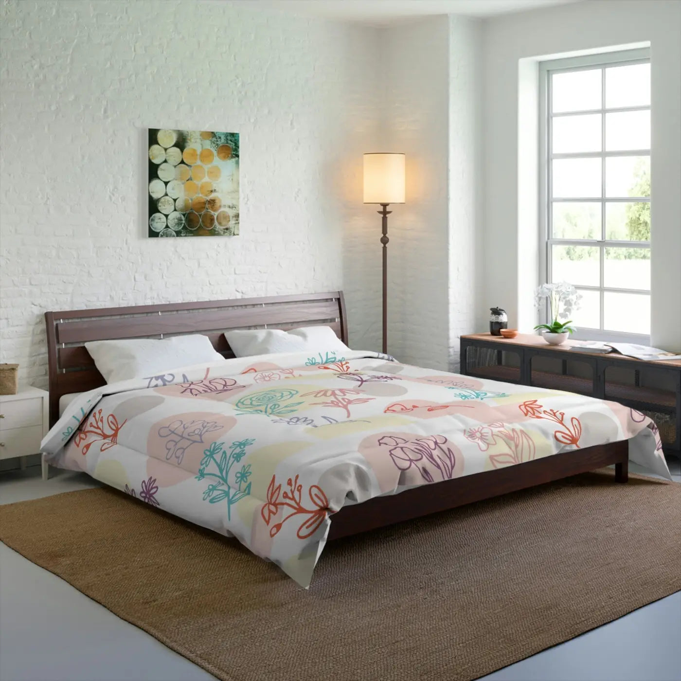 Floral Polyester Comforter - Modern Print Bedding - DipaliZ