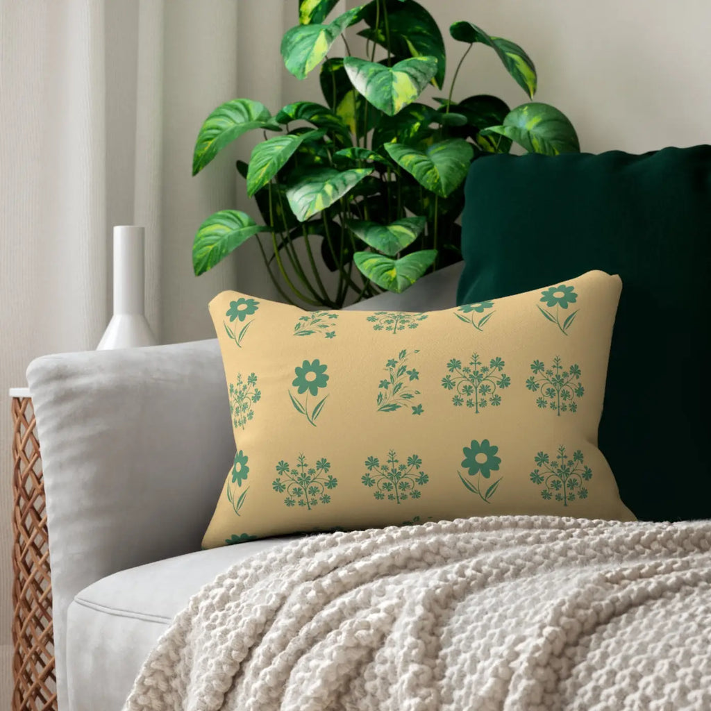Floral Spun Polyester Lumbar Pillow - Yellow Home Decor - DipaliZ