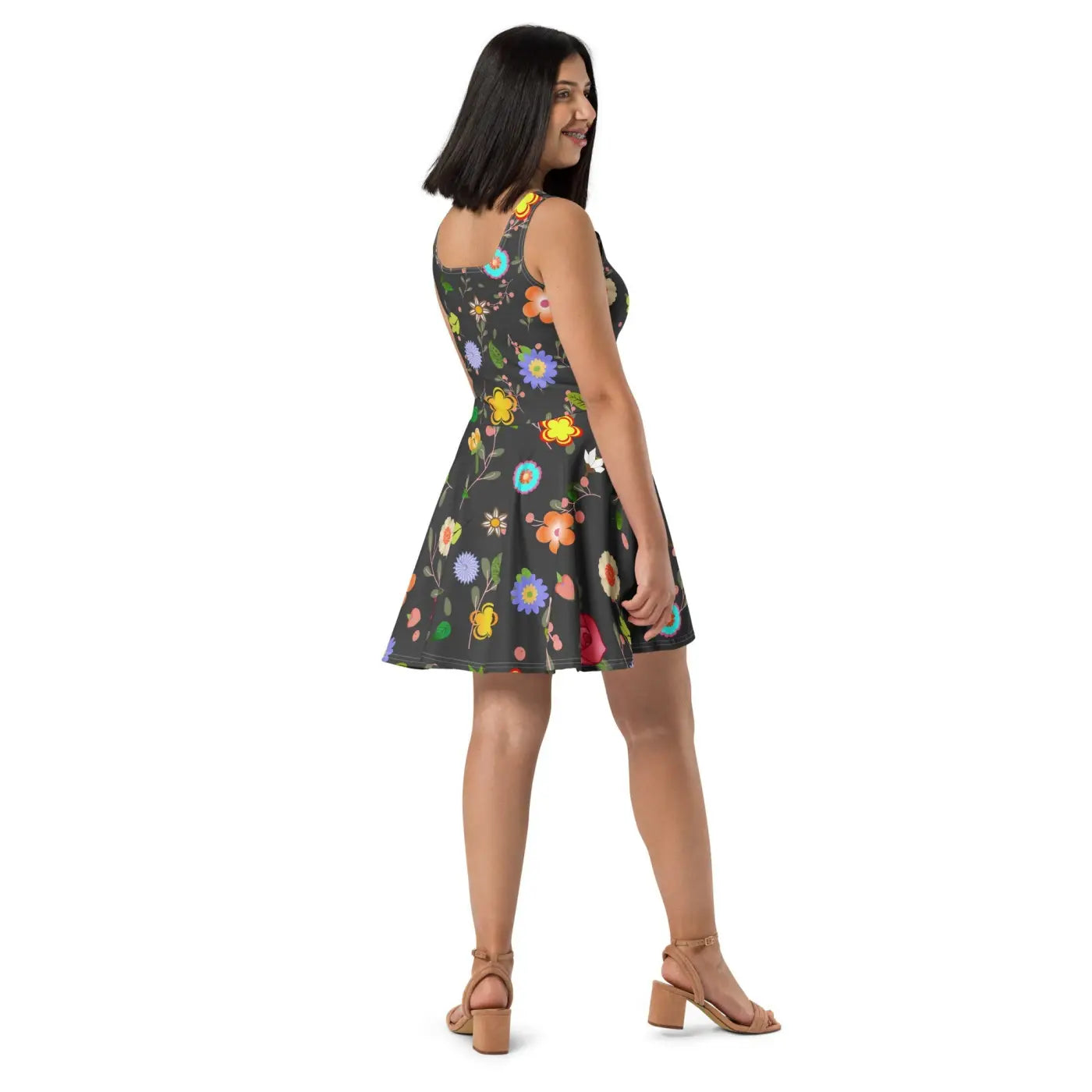 Floral Skater Dress - Mid Thigh Length Garden Party - DipaliZ