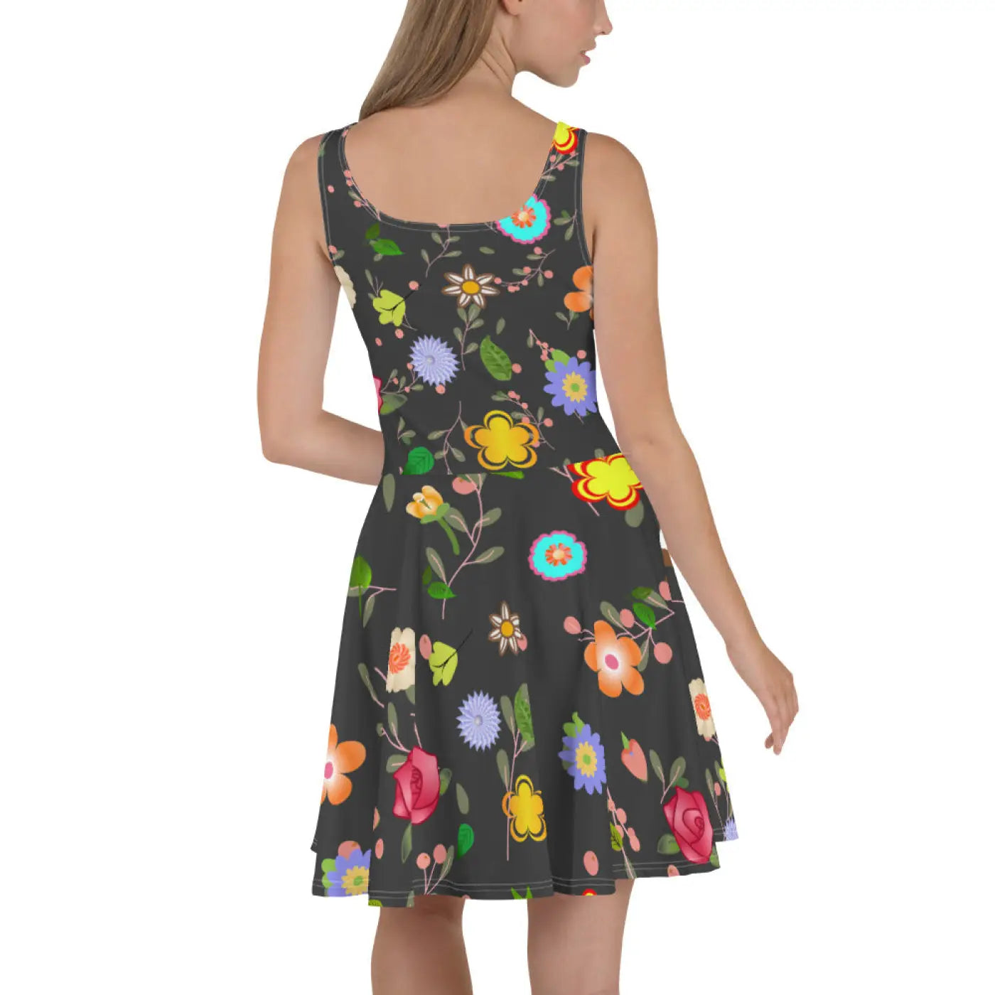 Floral Skater Dress - Mid Thigh Length Garden Party - DipaliZ