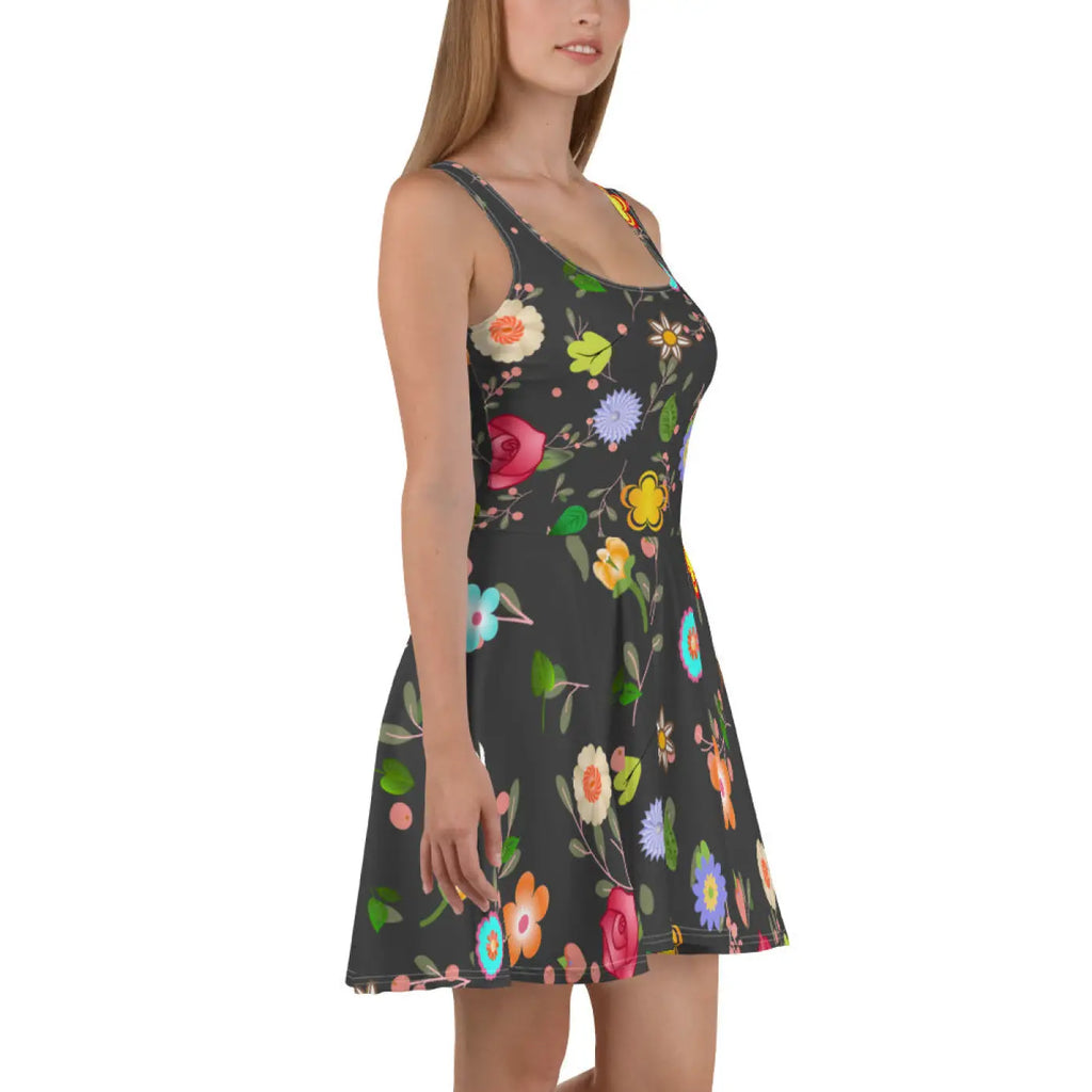Floral Skater Dress - Mid Thigh Length Garden Party - DipaliZ