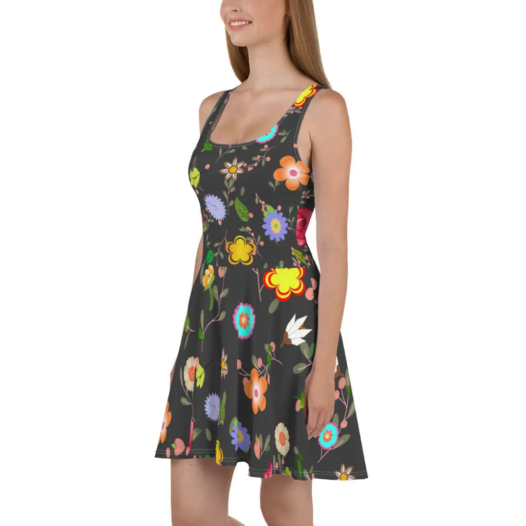 Floral Skater Dress - Mid Thigh Length Garden Party - DipaliZ