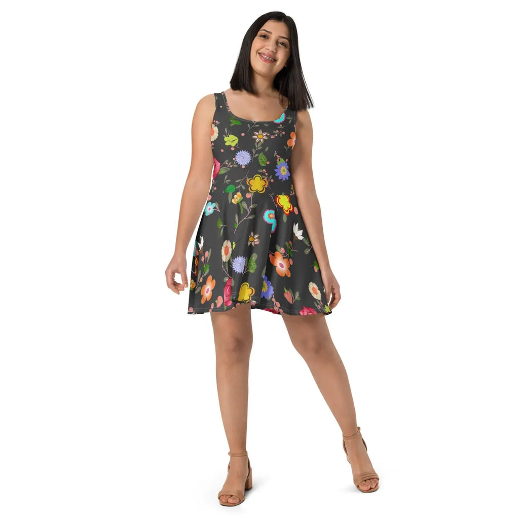 Floral Skater Dress - Mid Thigh Length Garden Party - DipaliZ