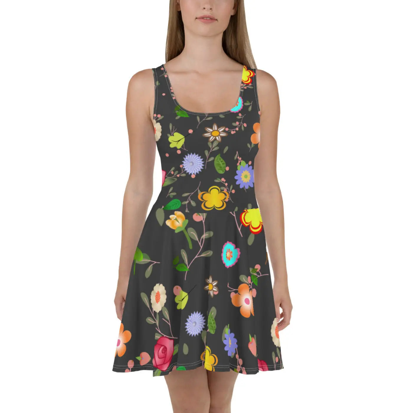 Floral Skater Dress - Mid Thigh Length Garden Party - DipaliZ