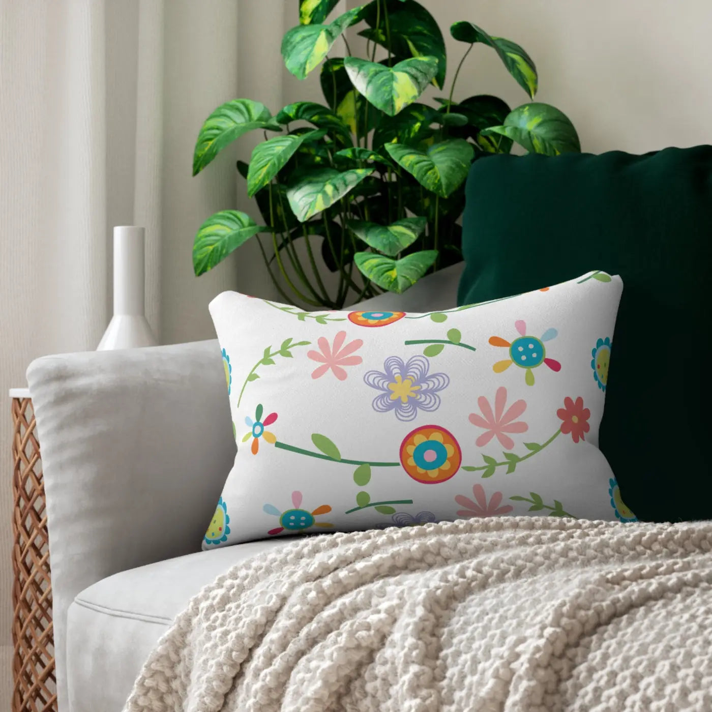 Floral Spun Polyester Lumbar Pillow - Home Decor - DipaliZ