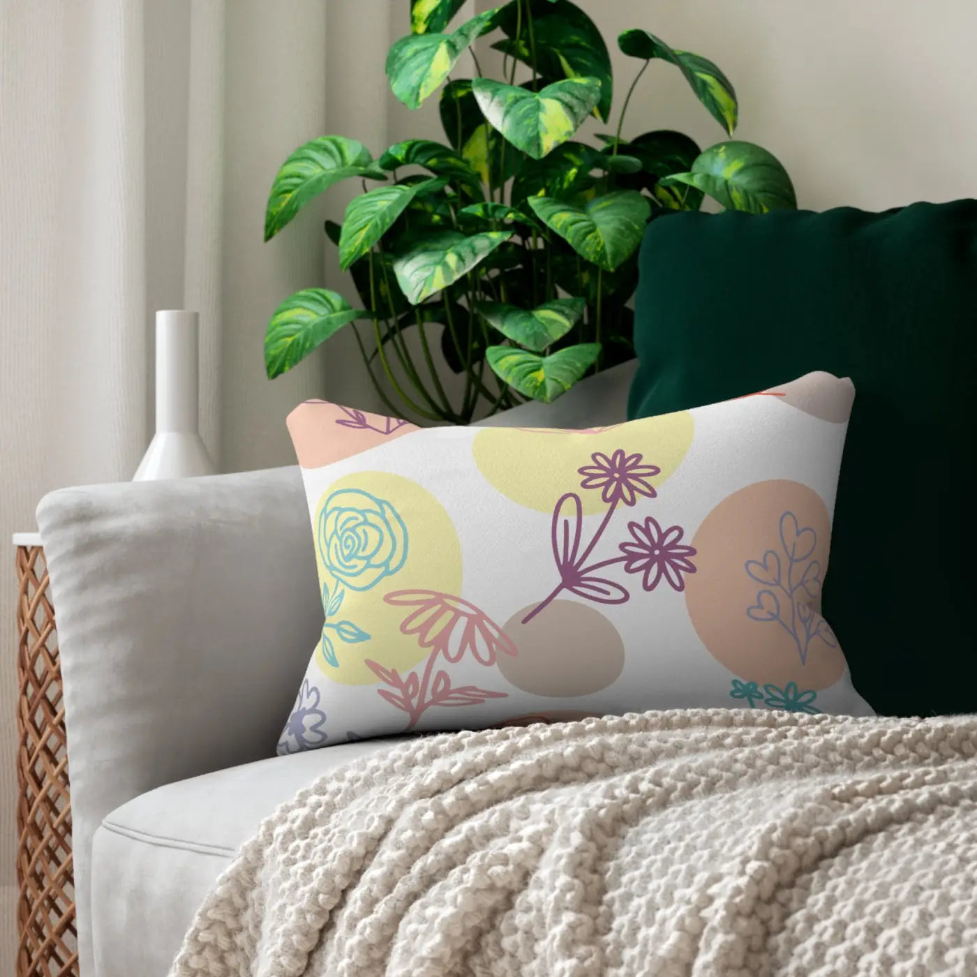 Floral Lumbar Pillow - Spun Polyester with Insert - DipaliZ